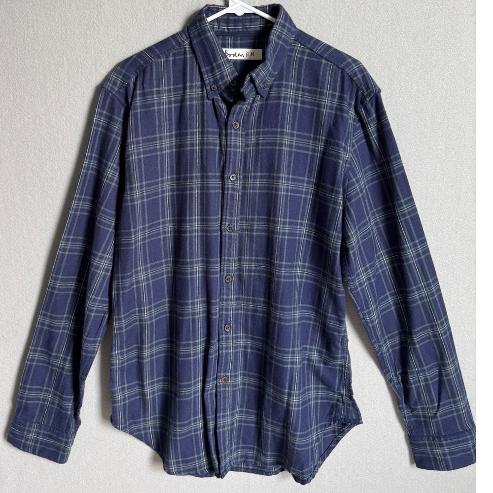 Boden Flannel Mens M Blue Green Plaid Button Down Shirt Cotton Preppy Casual